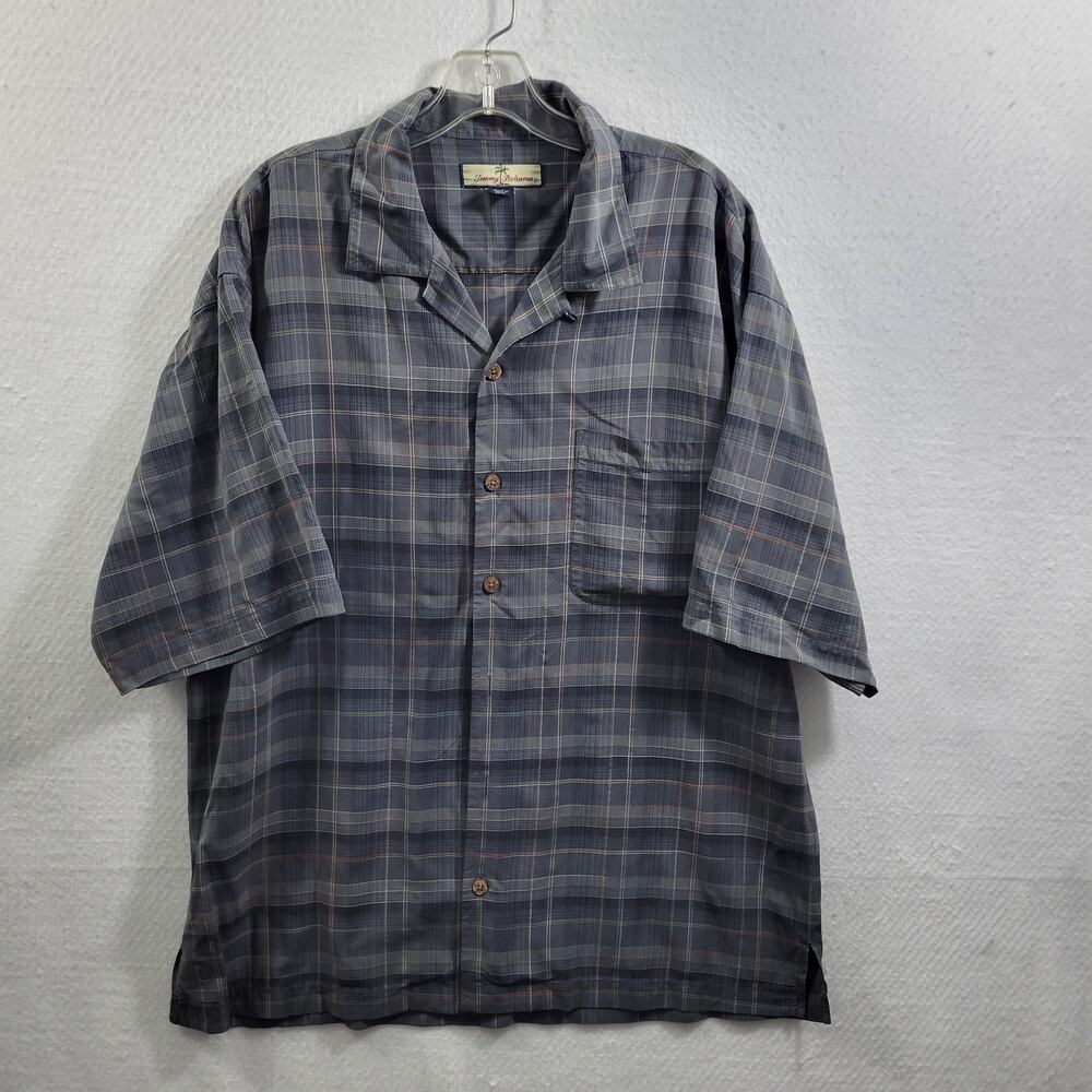 Tommy Bahama 100% Silk Gray Plaid Button Front Shirt Size XL 62324-0828 - Picture 5 of 5